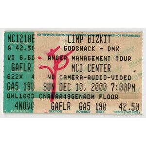 Vintage 2000 Limp Bizkit Godsmack Sinnistar Concert Ticket Stub Washington DC